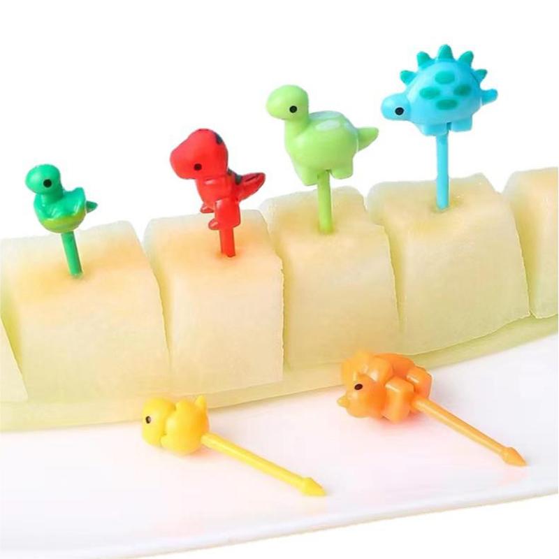 6Pcs Animal Farm Dinosaur Fruit Fork Mini Cute Cartoon Children Snack Cake Dessert Pick Toothpick Bento Lunches Party Decoration