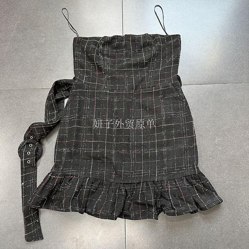 

Yan Zi Export Day + Classic Style Tube Top Mini Tube Top Dress Ruffles Exquisite Refined Grace Dinner Suit Black Plaid Strapless Dress L