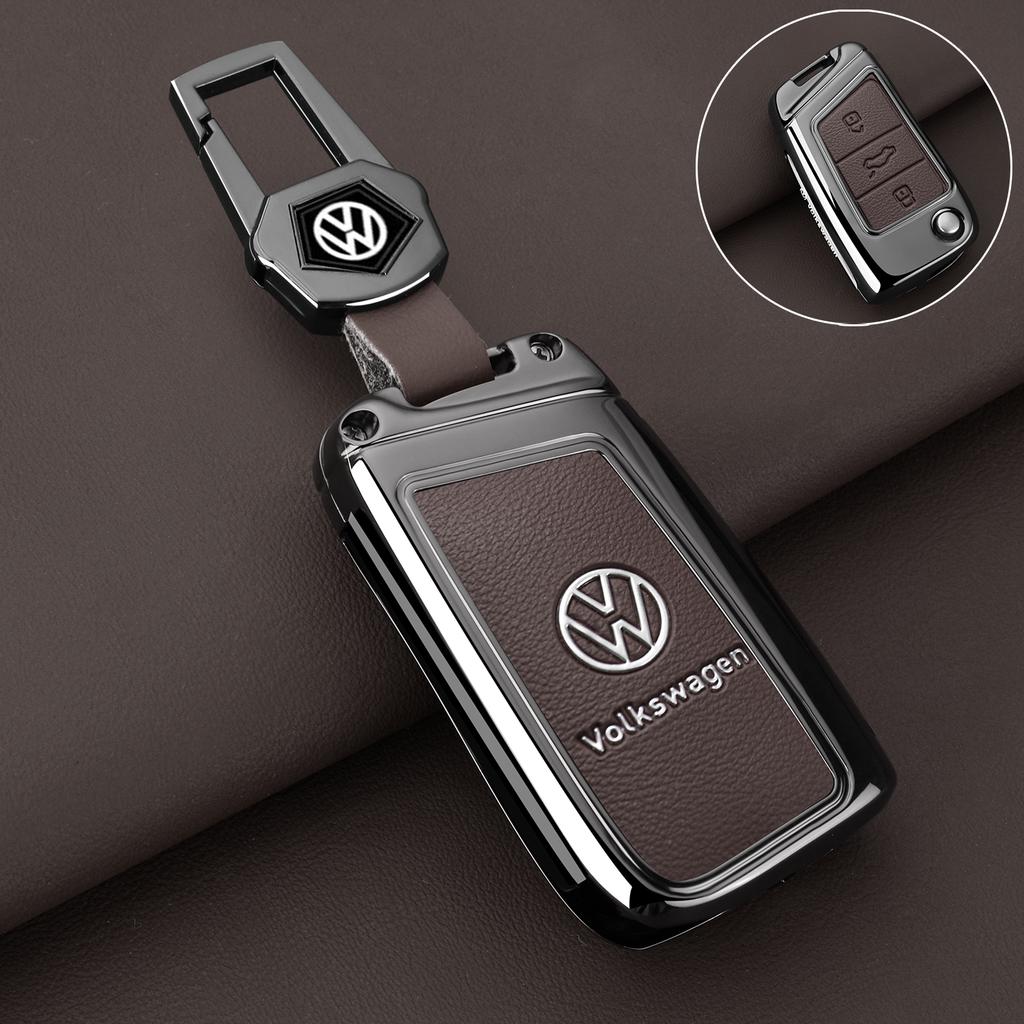 For VW Zinc Alloy Leather Car Key Case Protection Cover Shell Fob for VW Volkswagen Golf 7 MK7 Tiguan MK2 T-roc T-cross Access