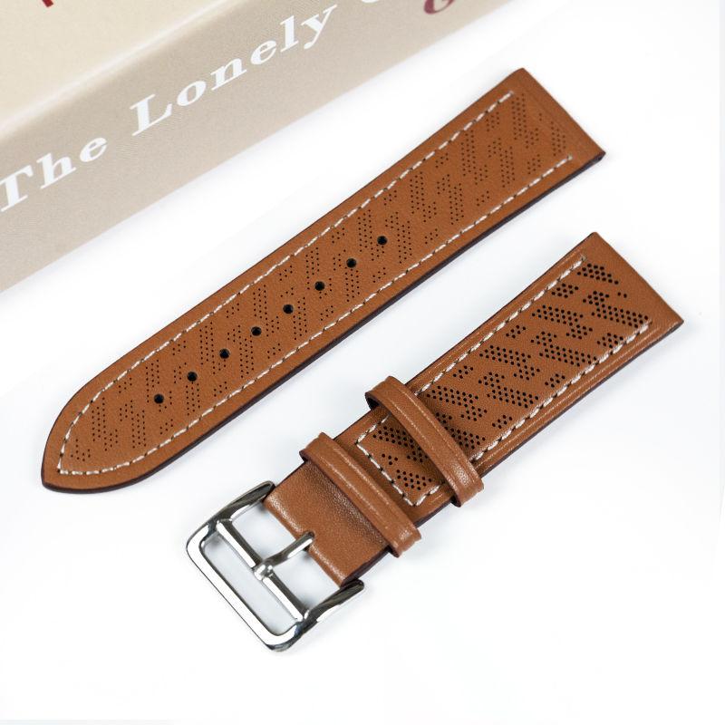 22mm Calf Leather Universal Watch Band for Smart Watch-Genuine Leather Calf Leather Breathable Open Hole Watch Band for Huawei Watch Xiaomi Watch