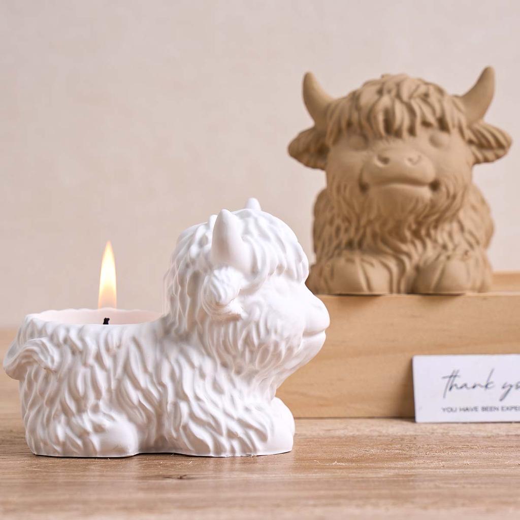 3D Yak Candle Jar Silicone Mold DIY Animal Candlestick Crafts Making Plaster Resin Flowerpot Storage Box Casting Molds Home Deco