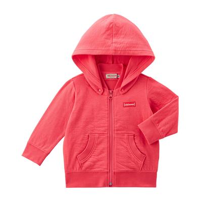 MIKI HOUSE Long Sleeve Hoodie with UV for Boys and Suitable for Preschool and Coral Pink Logo, Protection, Zip-Up, Girls, Sustainable, School,