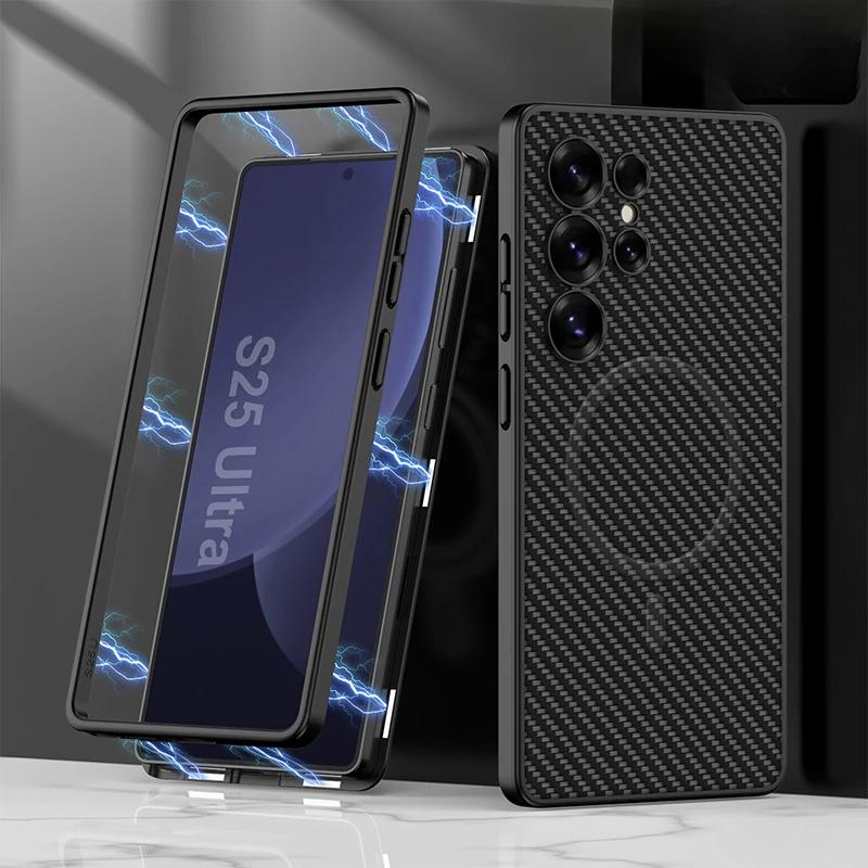 

Магнітний для бездротової зарядки Гальванопокриття для Samsung Galaxy S25 S24 Ultra Шкіряний Всеохоплюючий Пакет Захисний Чохол For Galaxy S25 Ultra