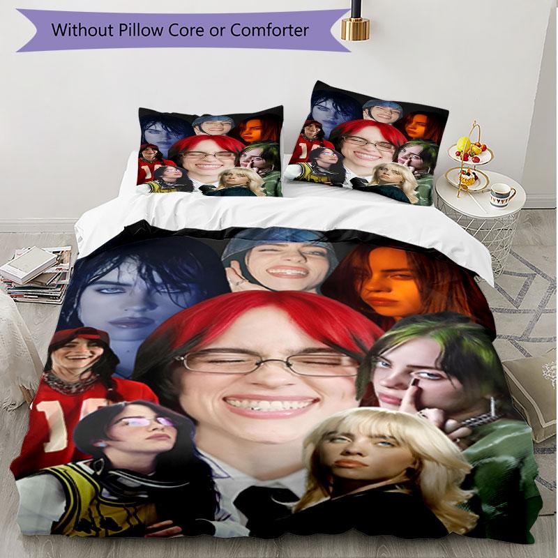 3pcs Duvet Cover Set (1*Duvet Cover + 2*Pillowcase, Without Core), Billie Eilish Print Soft All‑Season Bedding Set, Home Bedroom Decor Gift