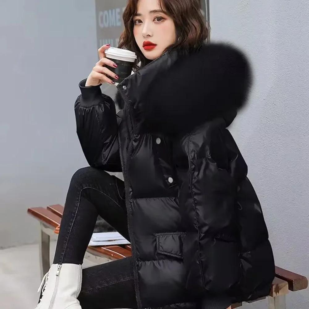 Winter Fashion Warm Duck Down Jacket Women's Clothes Glossy Fur Collar Thicken Parka Short Down Coat
