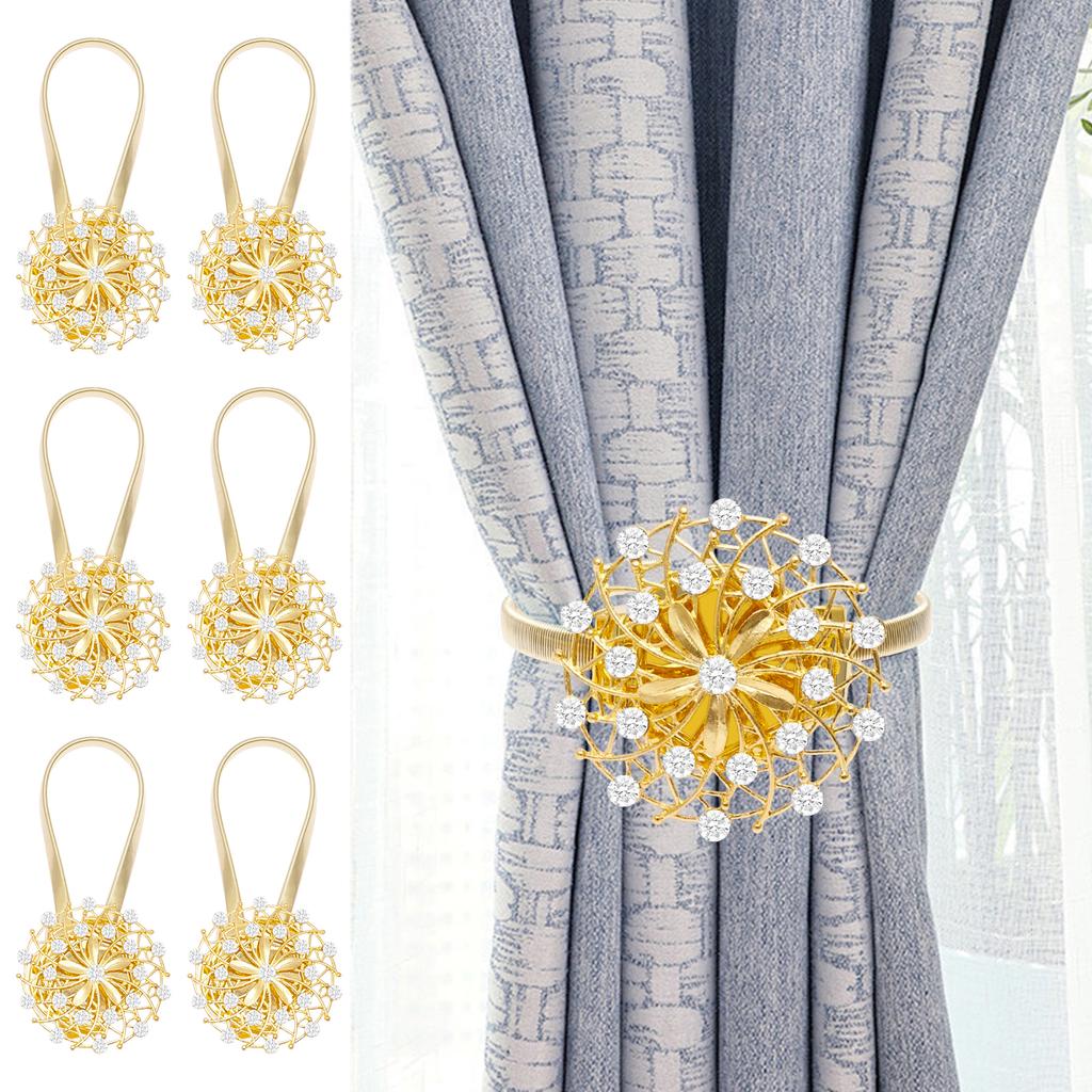 6/4Pcs Curtain Tie Backs Sparkling Magnetic Curtain Tiebacks Window Drapery Decorative Clips Drapery Holdback with Spring Wire