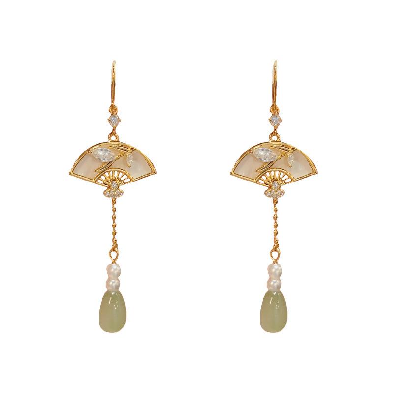 New Chinese Style Fashion Long Folding Fan Tassel Earrings
