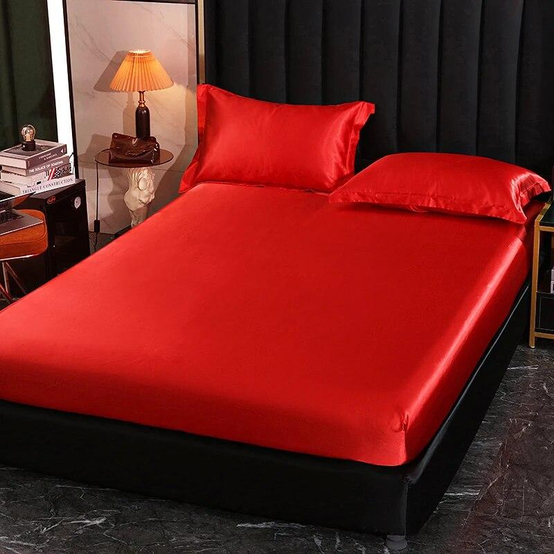 Satin Sheet With Elastic Belt Replacement Fitted Sheet European Mattress Cover/140/160/200/Double Sheet No Pillowcase