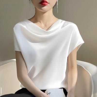 Summer Women's T-shirt Silk Satin Short Temperament T-shirt Simple Short-sleeved Plus Size Tops