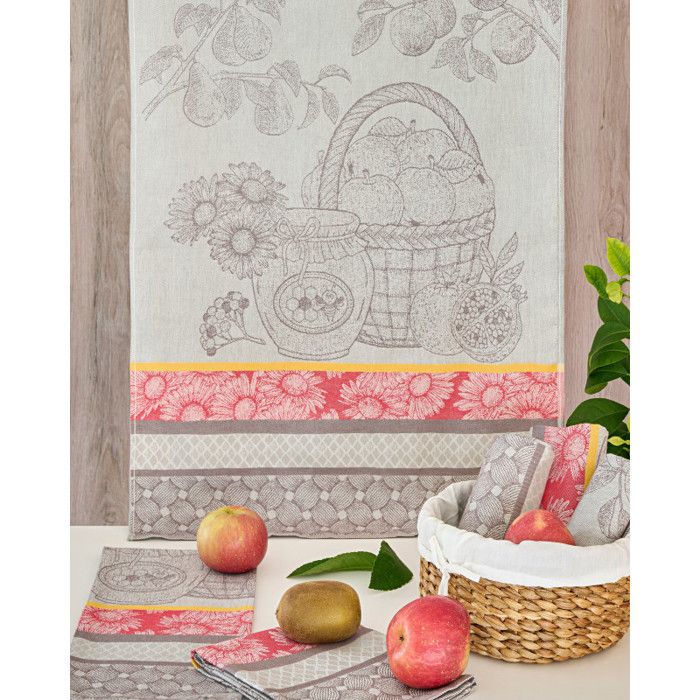 Lotto di 6 strofinacci da cucina stampati "Frutta del Mercato" 50 x 70 cm Cotone Egiziano