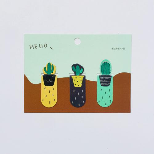 

3-Piece Cute Cartoon Cactus Magnetic Bookmarks, Mini Size & Strong Magnetism, for Book Marking & Planner Organization