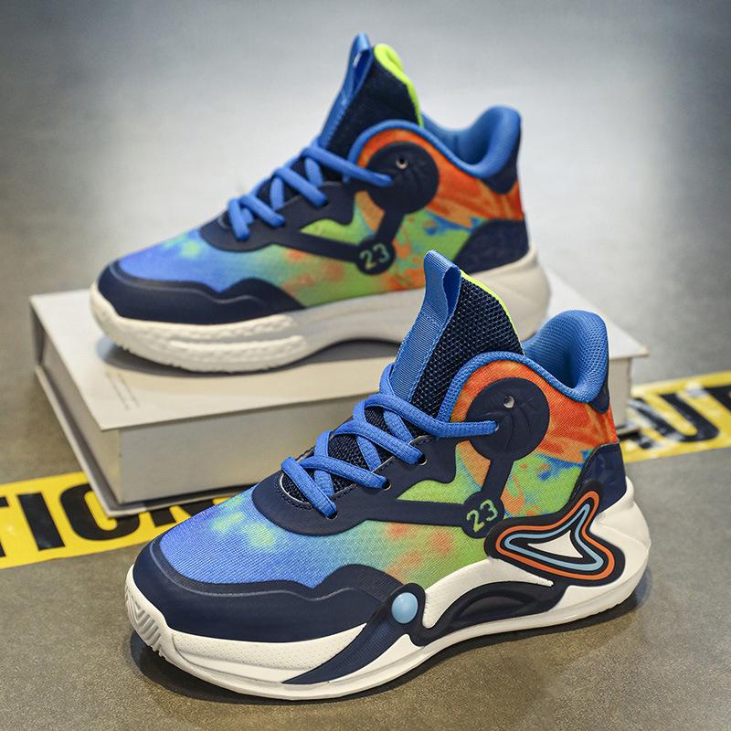 Children's basketball shoes spring and autumn boys high-top sports shoes 2025 mesh white shoes medium and older children's breathable running shoes