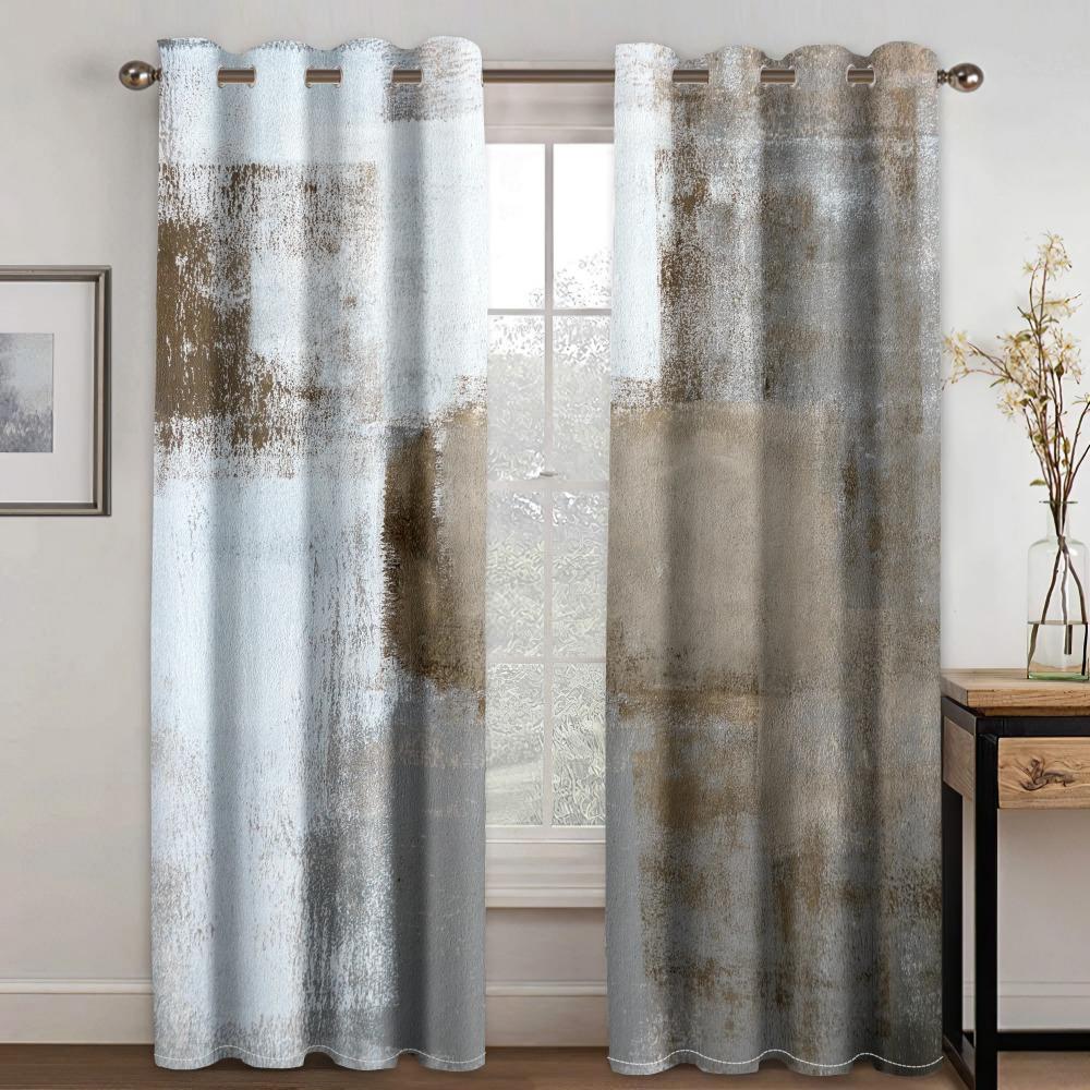 Blue Gray Graffiti Art Texture Abstract Design Art Free Shipping 2 Pieces Thin Shading Window Curtains for Living Room Bedroom