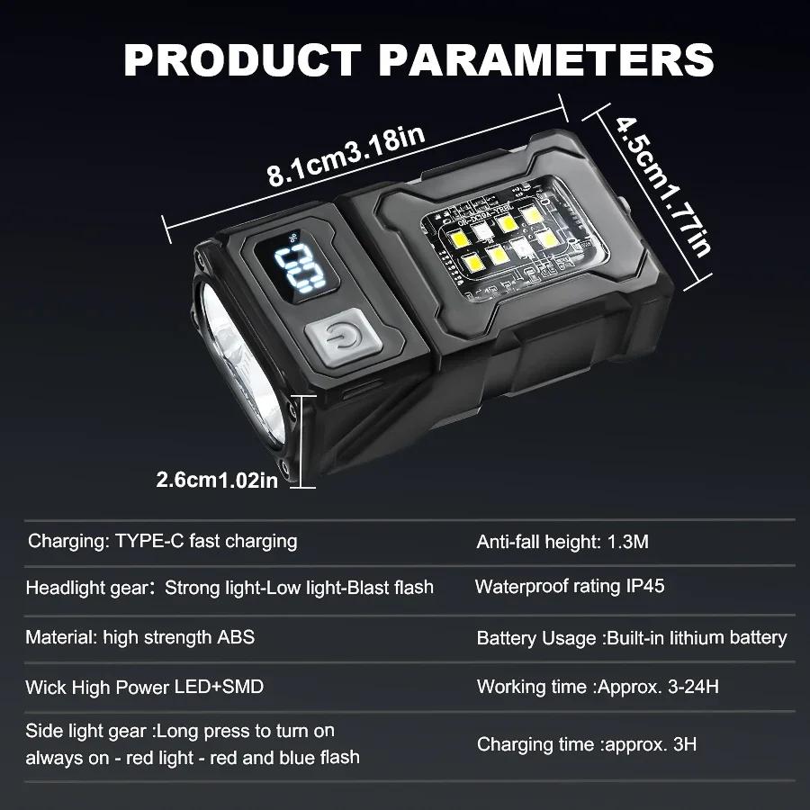 Mini USB Rechargeable COB LED Flashlight,180°Rotatable Magnetic Work Light, Emergency Power Bank Flashlight with 8 Lighting Modes for Camping Repair