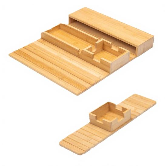 1/2Pcs Bamboo Couch Armrest Table Wooden Arm Tray with Removable Cup Holder Foldable Anti-Slip Sofa Side Remote Controls Phones Cups Snacks Organizer