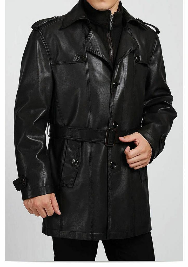 Trench Coat Halloween Formal Casual Men's Black Genuine Soft Lambskin Leather