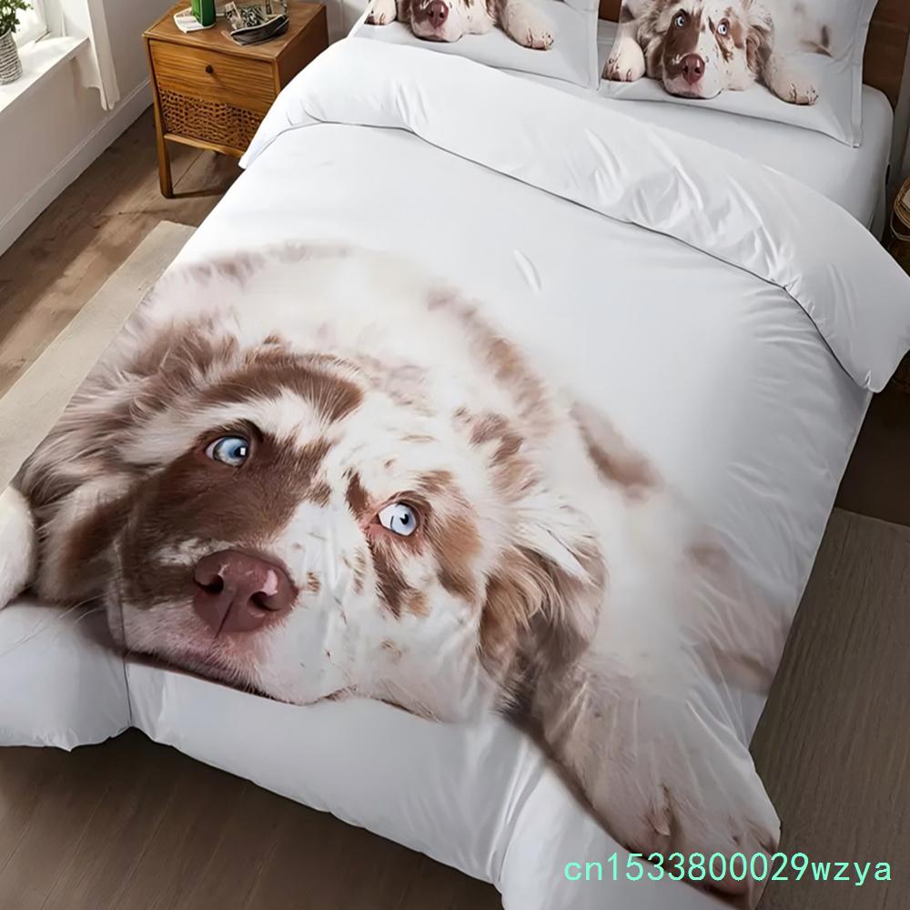 Dog Pattern 3D Printed Bedding Cover Animal Theme Quilt Cover Set Soft Comfortable Polyester Cute Style Duvet Cover Pillowcase