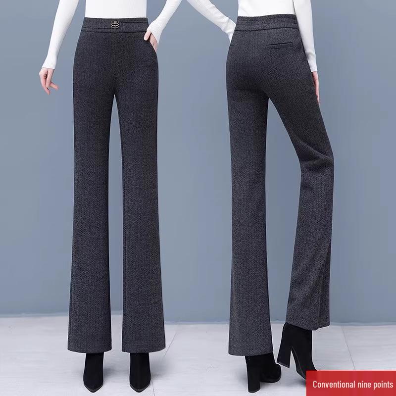 

Wool Blend High-Waisted Micro-Flare Pants with Fleece; Nine-Tenths Length; Autumn/Winter 2025; Slimming for Middle-Aged and Elderly Women. S - 85-95 lbs