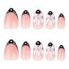 Beautiful Black 3D Floral Press On Nail Set Comfortable Wear Short Over False Nail For Weddings And Gatherings