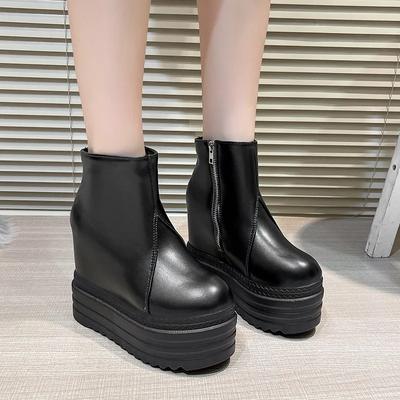 Stivaletti con Zeppa Interna Rialzata Autunno/Inverno Nuovi Punta Rotonda Spliced Cerniera Laterale Plateau Antiscivolo Scarpe Singole