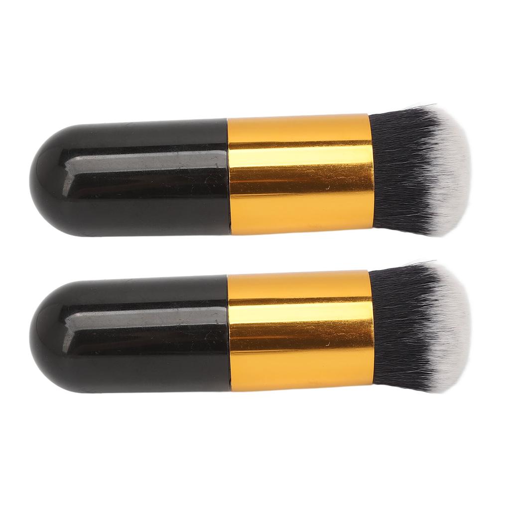 2pcs Chubby Makeup Brush Portable Fluffy Soft Synthetic Chubby Cosmetic Brush Black Golden