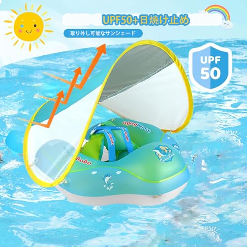 Baby Inflatable Ring, Baby Boat, Float with Footholes, SPF50+, Removable Sunshade, Swimming Aid, Sunscreen, for Swimming, Beach, Summer Activities, Ou