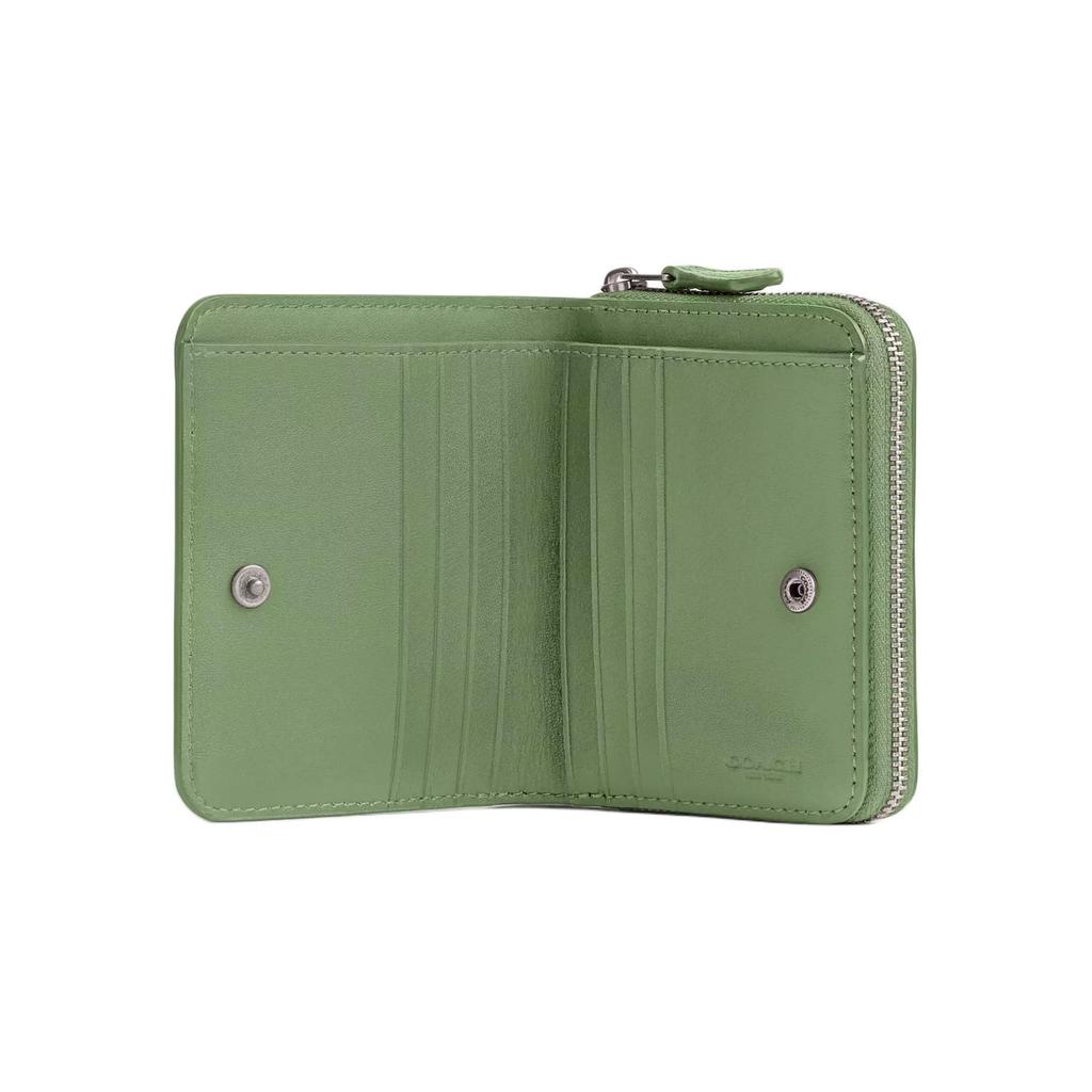 Coach Billfold Wallet 11 Gold Logo Zipper Closure Refined Calfskin Wallet Regular Women Wallet Silver Light-Pistachio CH814-LHTY6