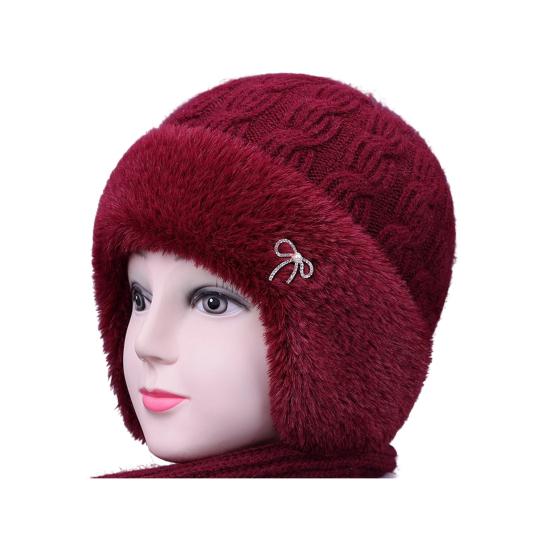 

В язана шапка Вологовідвідна Дихаюча Тепла На флісовій підкладці Двошарова Шапка для холодної погоди Універсальна зимова шапка вина червоного кольору