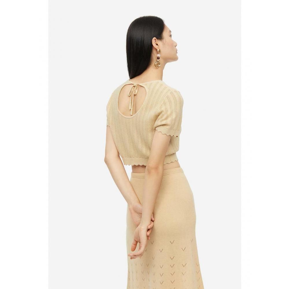 H M Pointel Knit Cropped Top Beige 1202172001