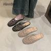 Fashion Women's Shoes 2025 Summer New Mesh Woven Hollowed-out Breathable Ladies Slippers for Women Flat Bottom Sandals Zapatos De Mujer