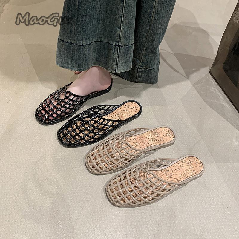Fashion Women's Shoes 2025 Summer New Mesh Woven Hollowed-out Breathable Ladies Slippers for Women Flat Bottom Sandals Zapatos De Mujer
