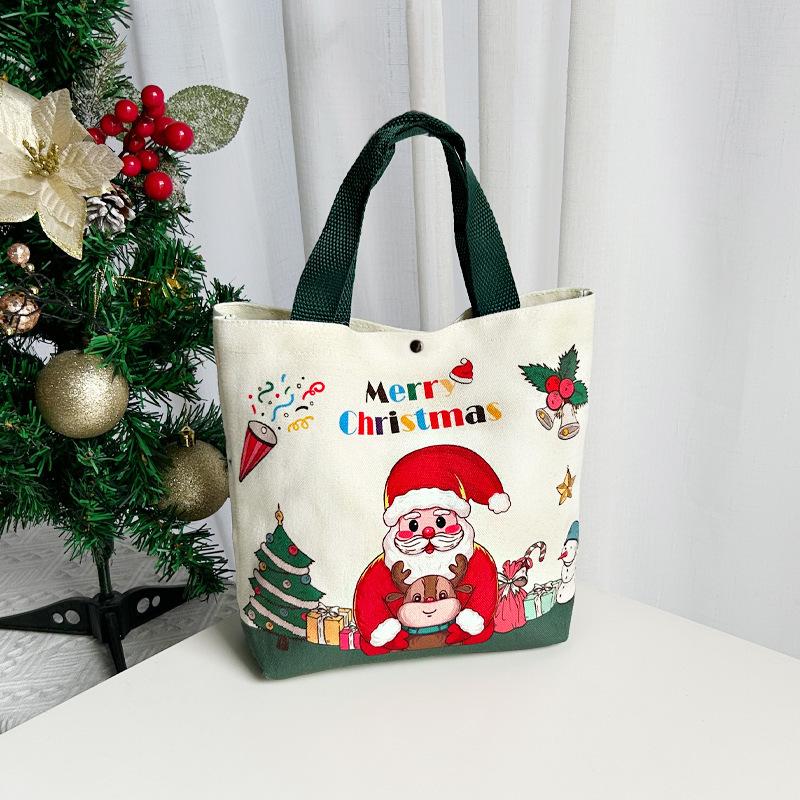 Christmas Eve Gift Bag Holiday Tote Bag Canvas Handbag for Candy Apple Xmas Party Favor Packaging