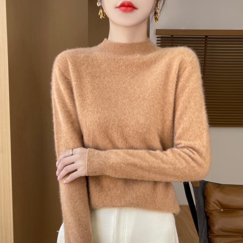 Seamless One-line Ready-to-wear Wool Sweater Half Turtleneck Knitted Bottoming Fashion Versatile Warm Sweater Autumn and Winter New Style