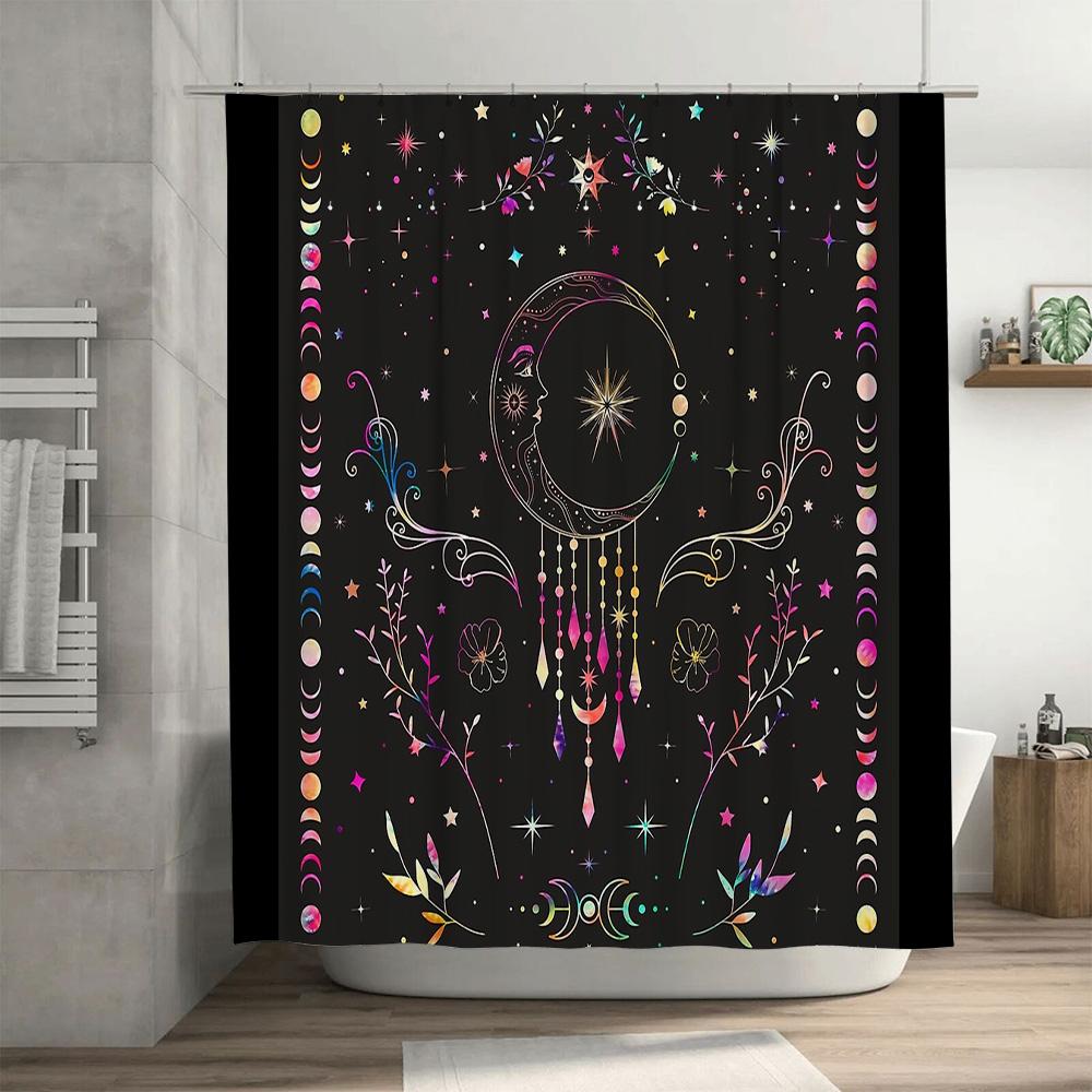 Boho Floral Moon Shower Curtain Botanical Nature Van Gogh Aesthetic Tapestry Bathroom Decor Hippie Wall Hanging Vintage Home