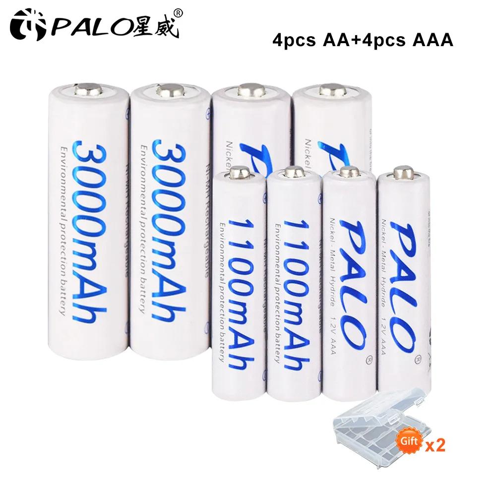 PALO 1.2V Nimh Rechargeable AAA Batteries AAA+AA Rechargeable Battery AA Batteria 3000mah+1.2V AA AAA Battery Smart Charger LCD