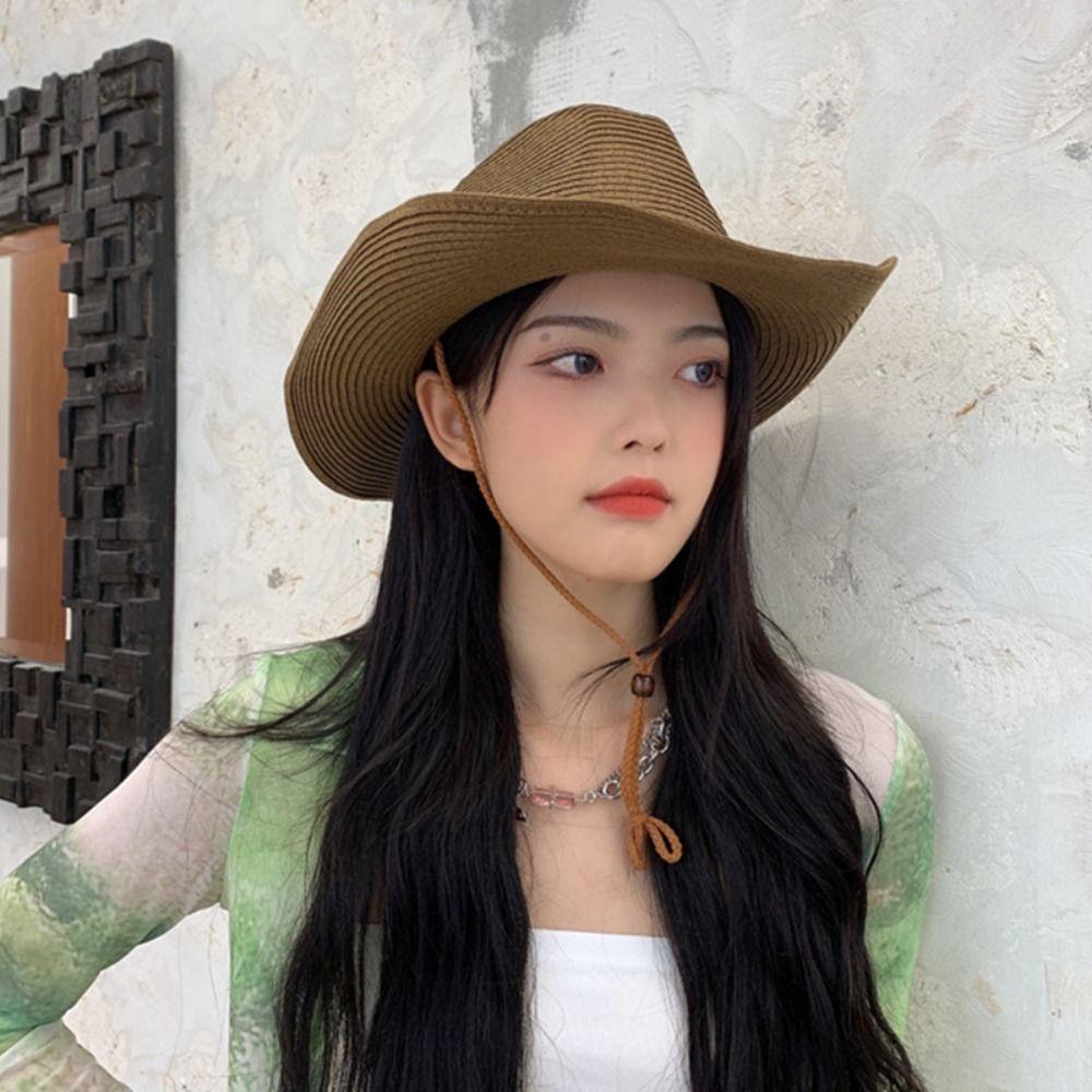 Wide Brim Western Cowboy Hat Foldable Sun Protection Cap American Straw Visor Hat  Travel