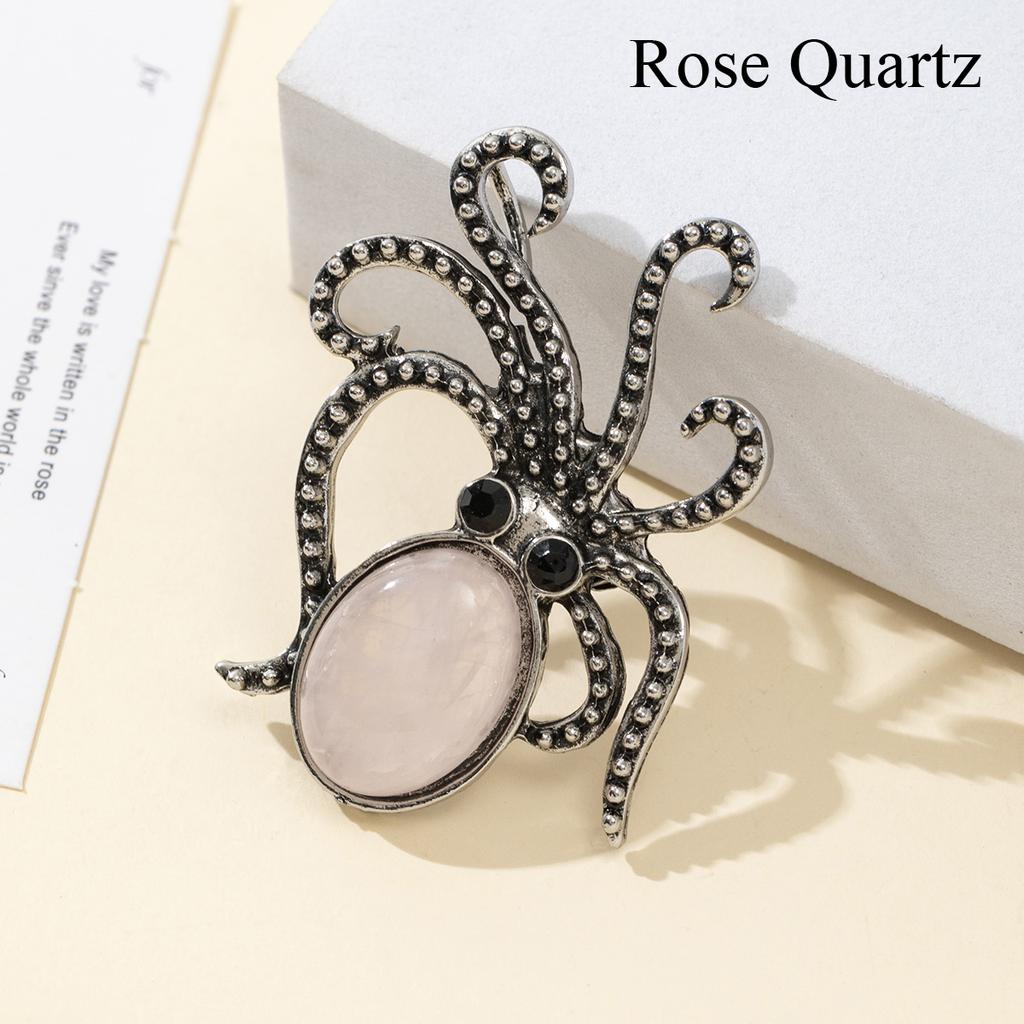 1 Τμχ Καλοκαιρινό Στυλ Ωκεανού Φυσική Πέτρα Χταπόδι Μπροσούλες, Κρύσταλλος Θεραπείας Ρέικι Αμέθυστος Αχάτης Νεφρίτης Πολύτιμος Λίθος Καρφίτσα Μπροσούλα για Unisex Κοσμήματα Δώρο Γενεθλίων