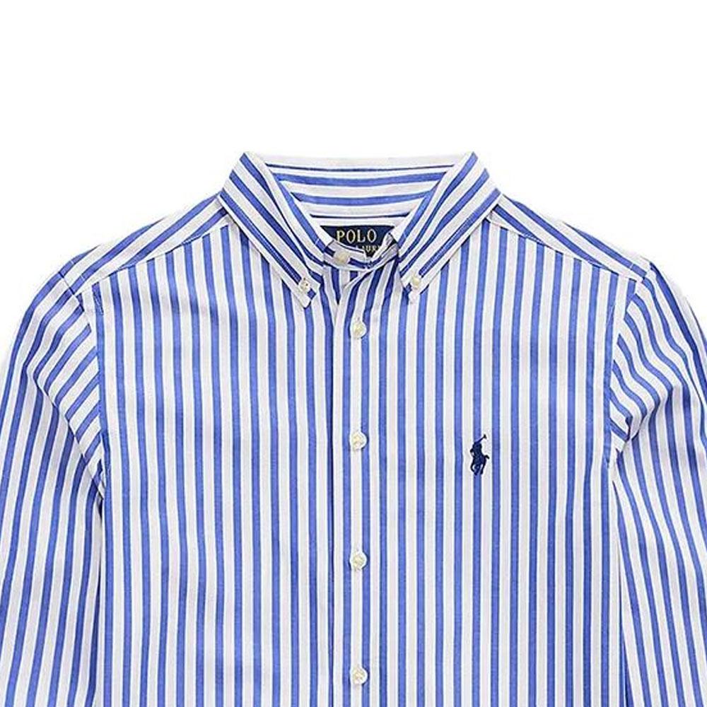 Polo Ralph Lauren Pruhované barevně blokované knoflíkové polo tričko s dlouhým rukávem Dětské topy Modrá 323918249-019