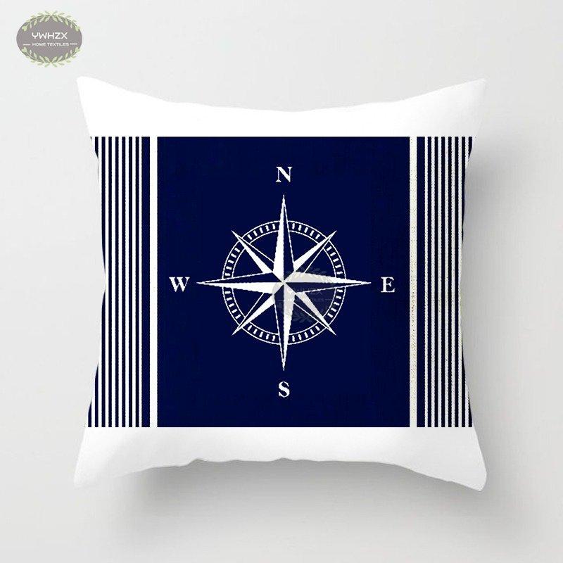 Compass Anchor Pattern Pillowcase Peach Skin Blue Mediterranean Style Gift Living Room Sofa Home Decor Car Seat Cushion Cover