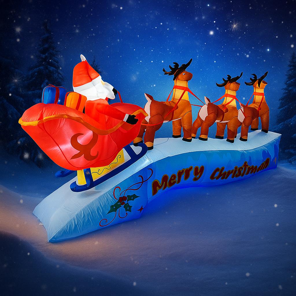 11.81FT Inflatable Santa Sleigh Reindeer Xmas LED Lit Yard Party Decoration Christmas Supplies Home Ornament Festive Gift Toy
