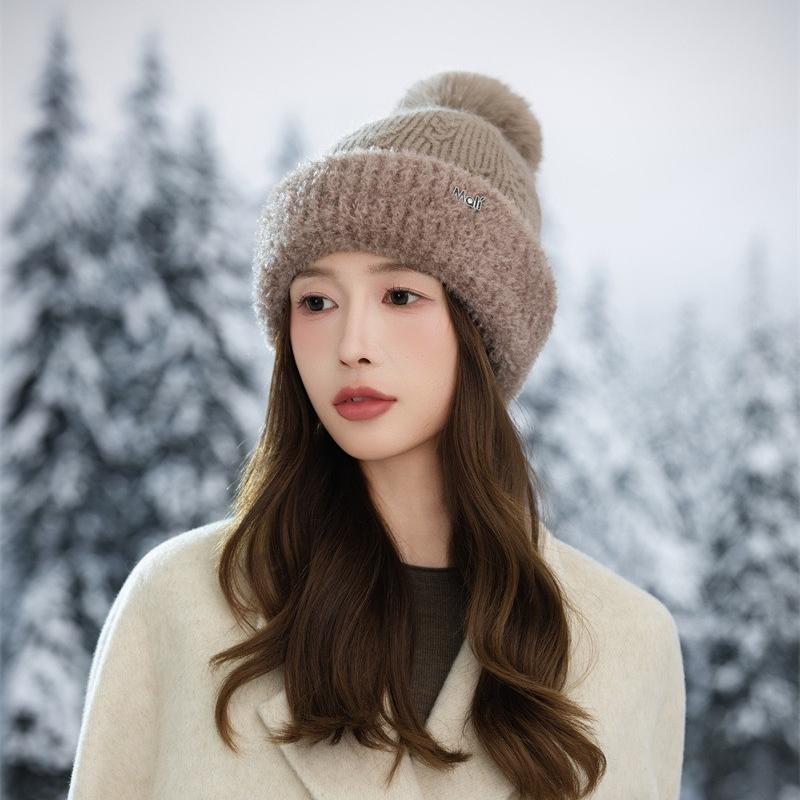 New Velvet Thickened Ear Protector Hat Women's Autumn and Winter Solid Color Cold-proof Knitted Wool Hat Cycling