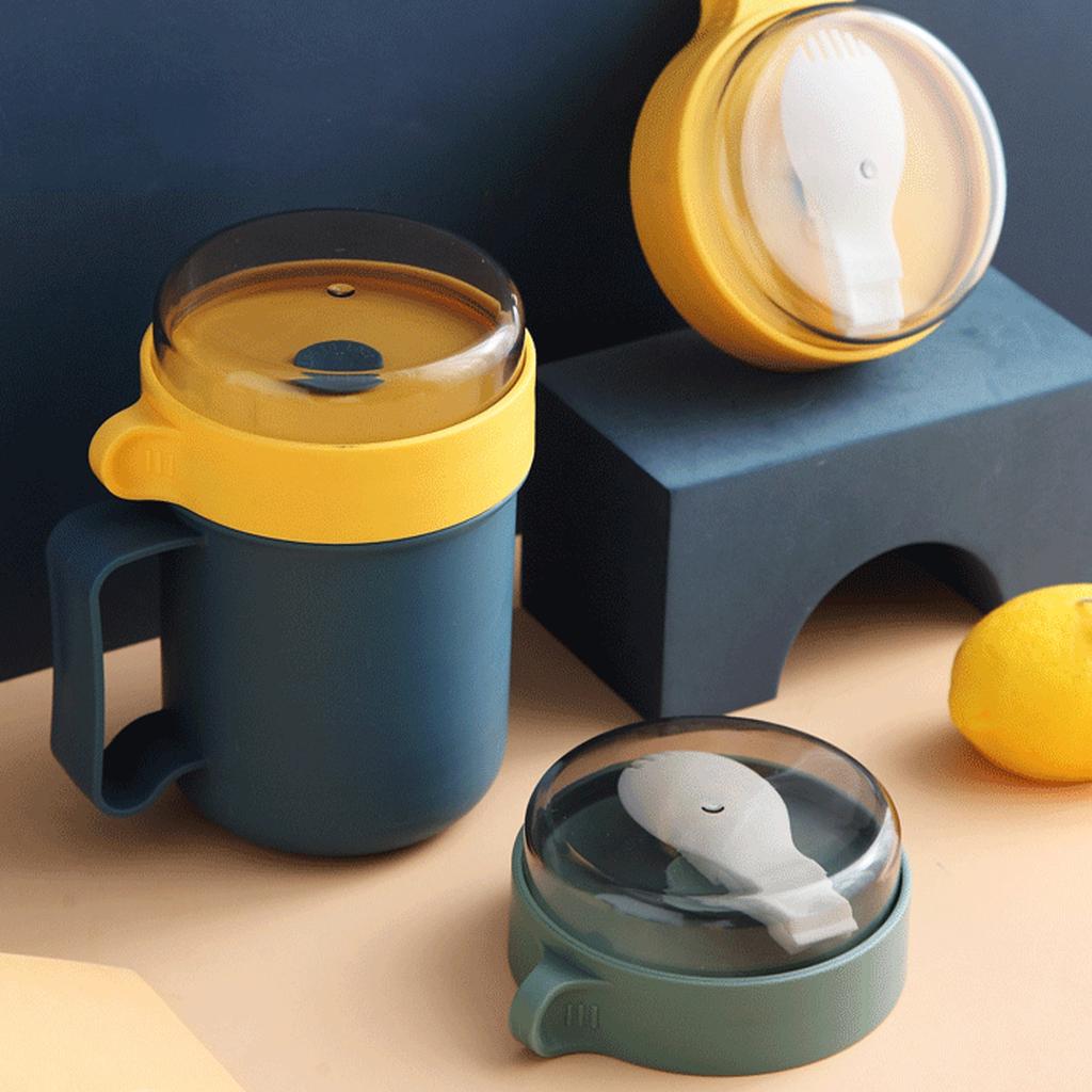 500ml šálek na polévku Přenosné stabilní plastové nádoby na polévku s víkem a lžičkou do kanceláře