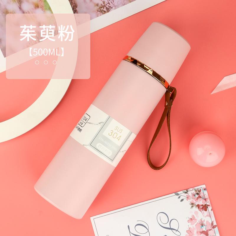 350/500ml 304 Stainless Steel Insulated Water Bottle with Leather Strap, Portable Vacuum Thermos for Daily Office Use