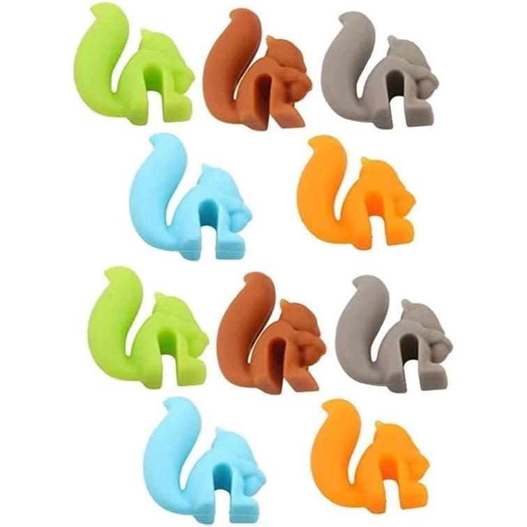 10 pcs Cute Squirrel Shape Silicone Tea Bag Holder Cup,Tea Bag Holder for Cup Hanging Tool Mug Candy Colors Gift Set Squirrel Drink Markers