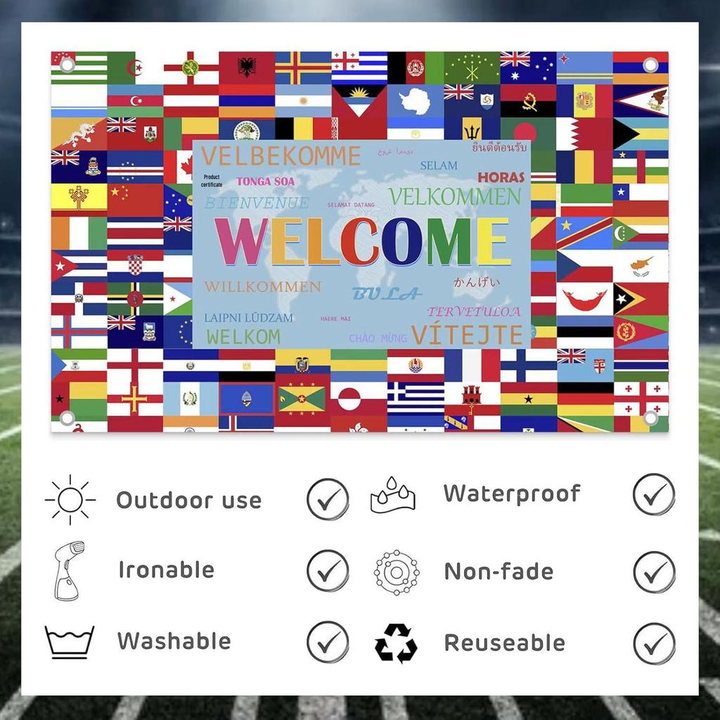 World Cup Football Banner: US-Canada Party Decor Hanging Cloth with National Flags