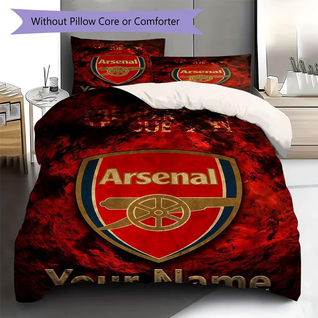 Arsenal F Custom Name Pattern Bedding,Quilt Set Quilt Cover Pillowcase Home Birthday Gift(1 * Duvet Cover + 2 * Pillowcase, Without Core)