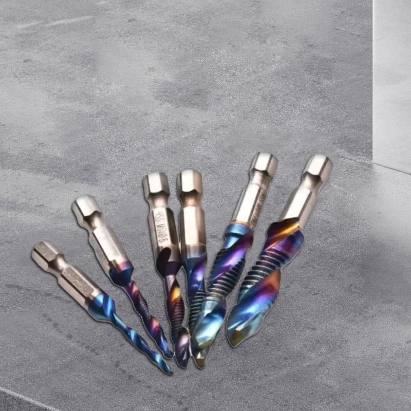 Metric Thread Tap Drill Bits Set 3 To M10 Titaniums Plated HSS Hex Shanks for Wood Plastic Aluminum