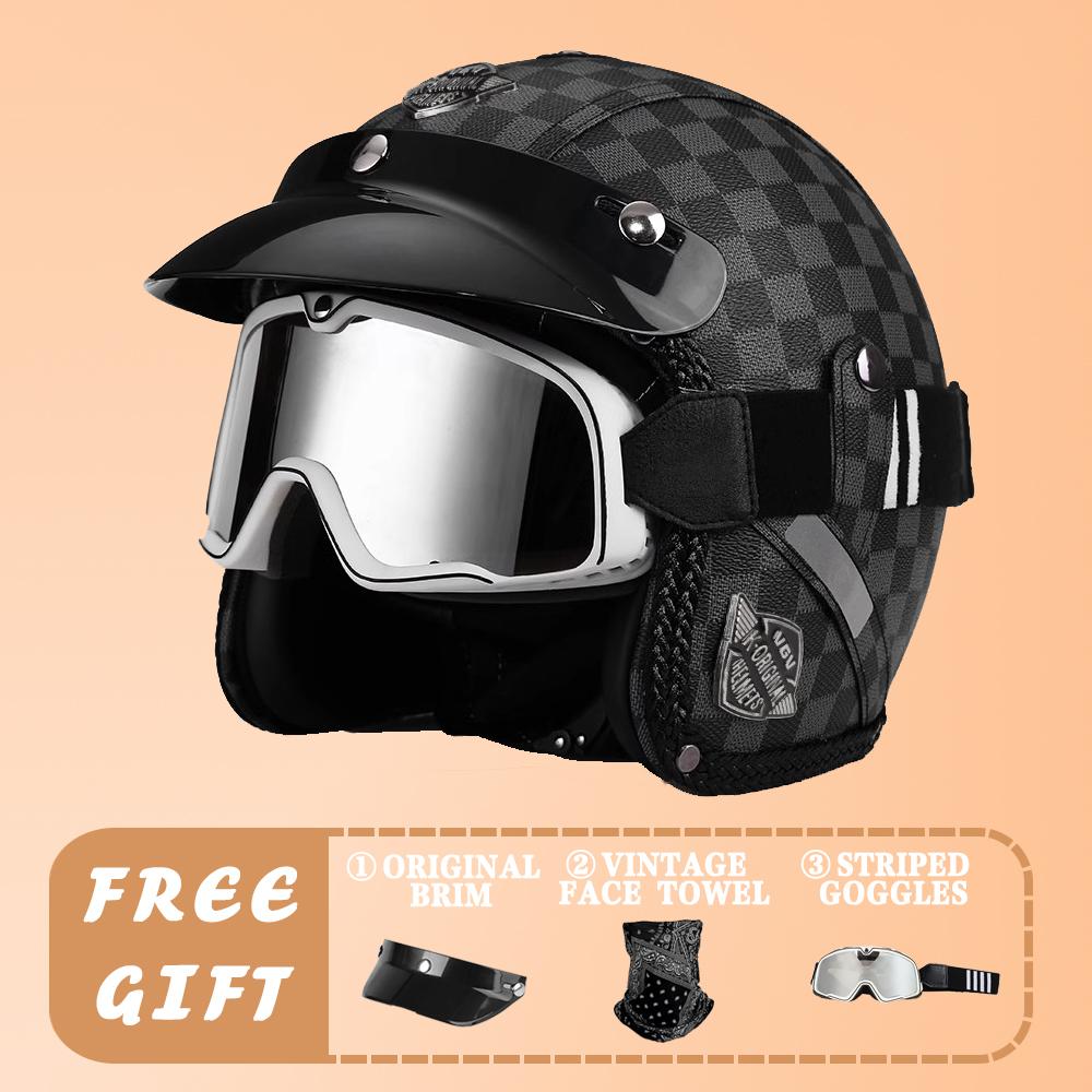 VGV Motorcycle Helmet DOT Certification Motorcycle Lightweight Four Seasons Street Helmet Three Quarters Vintage Half Helmet