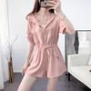 Women's Petite Slimming Jumpsuit Set - Summer Loose Fit, Plus Size, Casual Workwear, Belly Covering, Fashionable.