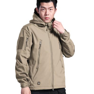Men's Winter Mountaineering Snow Warm Jacket Lined Padded Warm Softshell Jacket Zipper Hooded Multi-Pocket Jacket